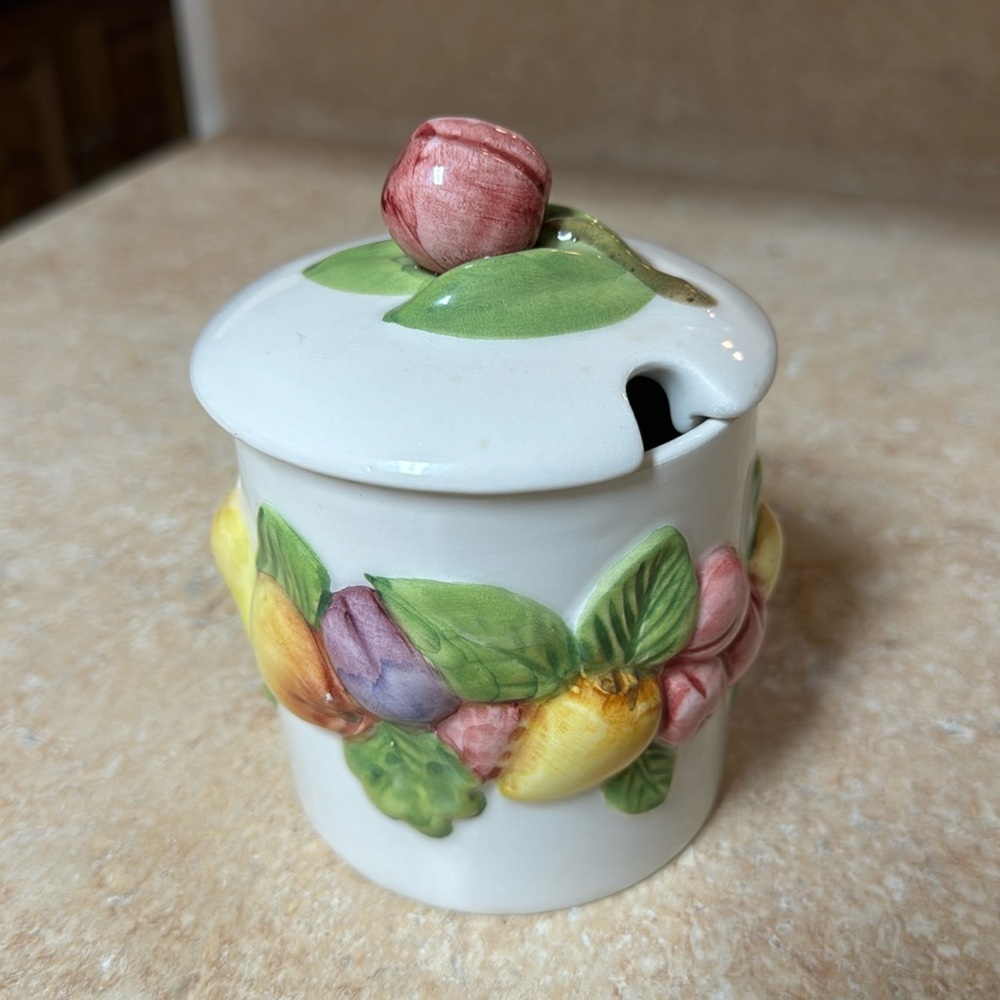 Made in Italy Jam Jar or Sugar Bowl with three dimensional Fruit Pattern